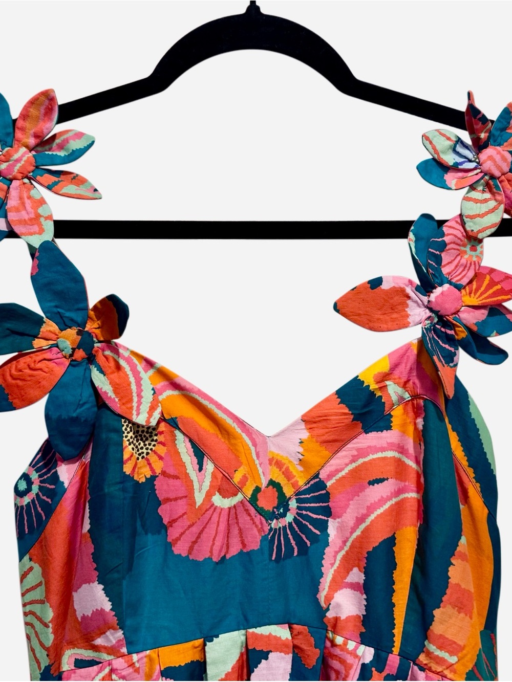 NWT Farm Rio Floral Appliqué Tropical Open Back Pleated Palm Midi Dress Size XS - Picture 6 of 10